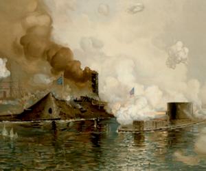 Sur la photo : La bataille entre le USS Monitor et le CSS Virginia (The Mariners’ Museum & Park)